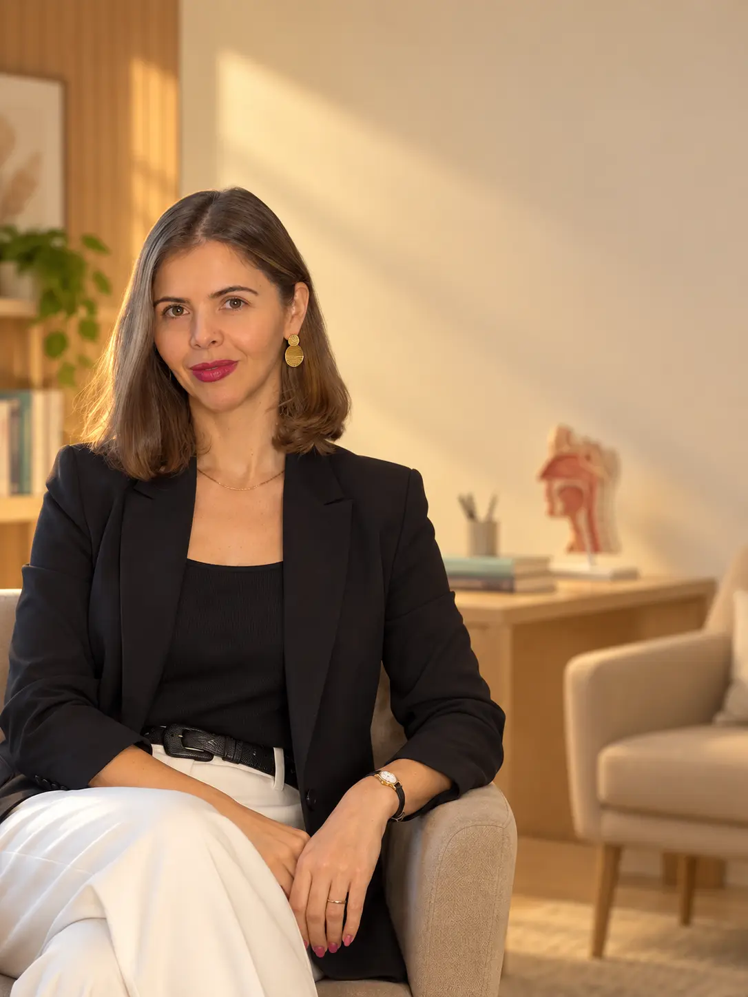 Dra. Maira Camillo em seu consultório de fonoaudiologia